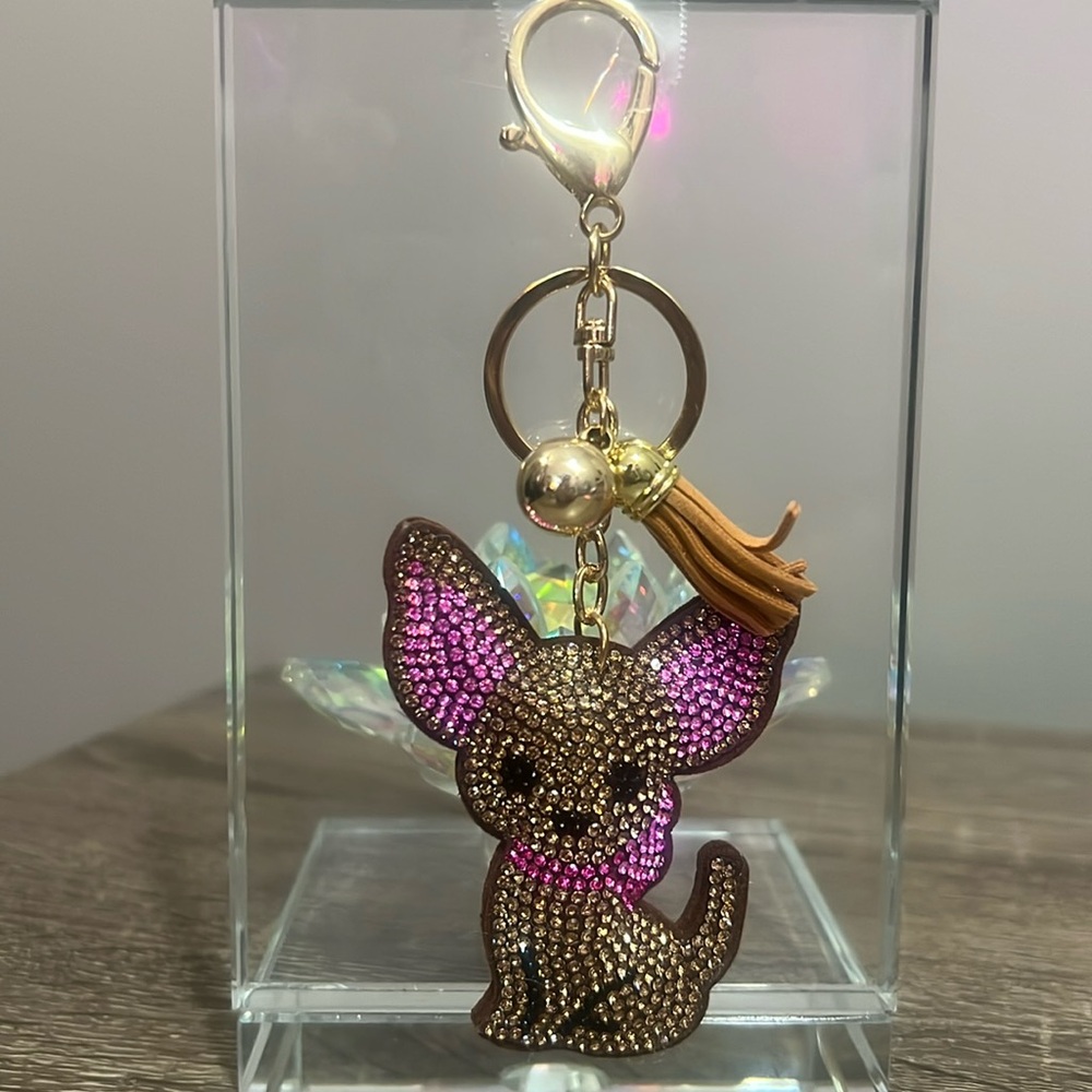 Brown and pink  dog Keychain / purse charm NWT Retail $15